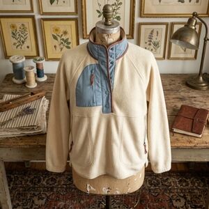 Thread & Supply Fleece Pullover Jacket L Cream Snap Neck Cozy Sherpa Outdoor